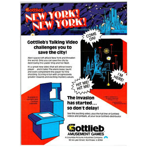 1980 Gottlieb New York New York! Arcade Game Flyer Vintage Ephemera